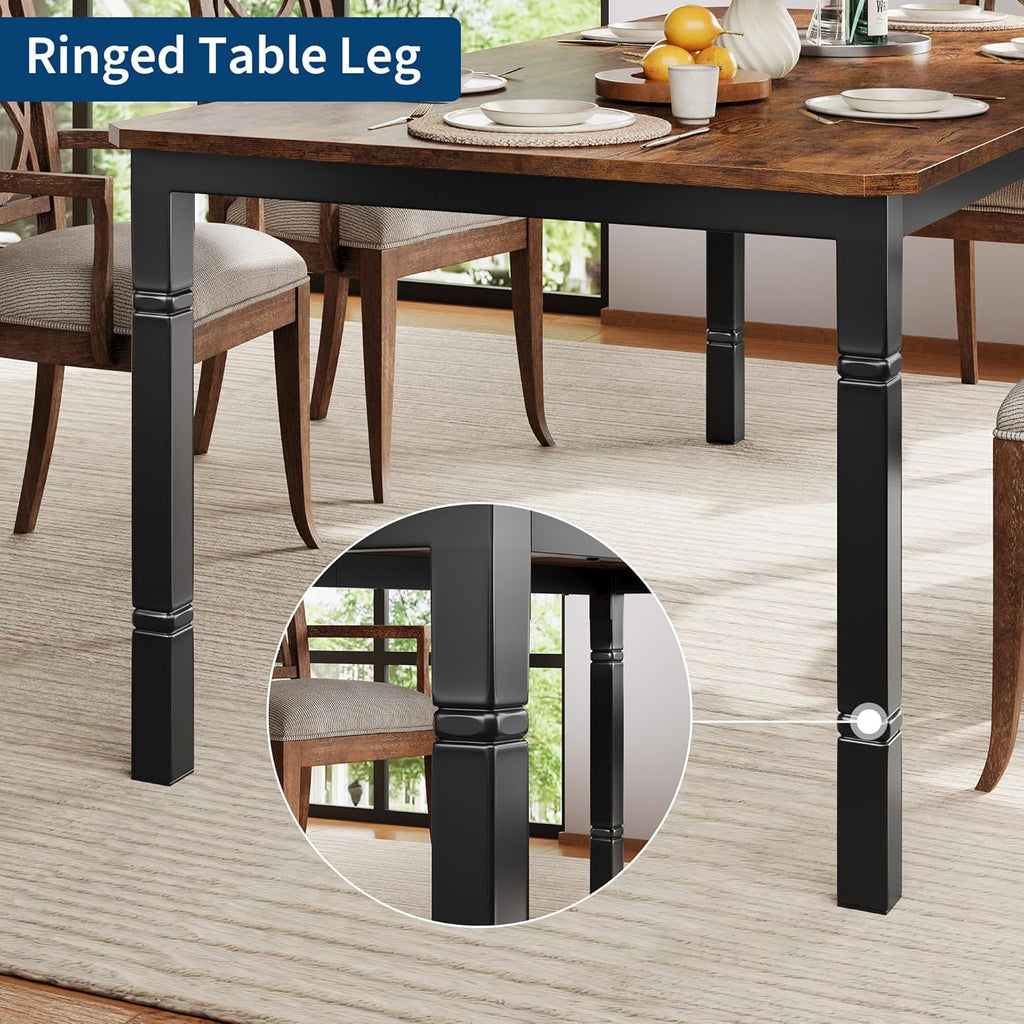 Garvee Large Dining Table for 6-8 People, 79" Wooden Kitchen Table with Sturdy Metal Frame, Dining Room Table for Dining Room, Kitchen, Black Leg & Retro