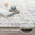 FMFUNCTEX 2x6 Hallway Runner Rug Blue Neutral Vintage Washable Distressed Non Slip Low Pile Oriental Indoor Carpet Soft Retro Entryway Rug for Kitchen Laundry Entrance Entry Living Room Bedroom