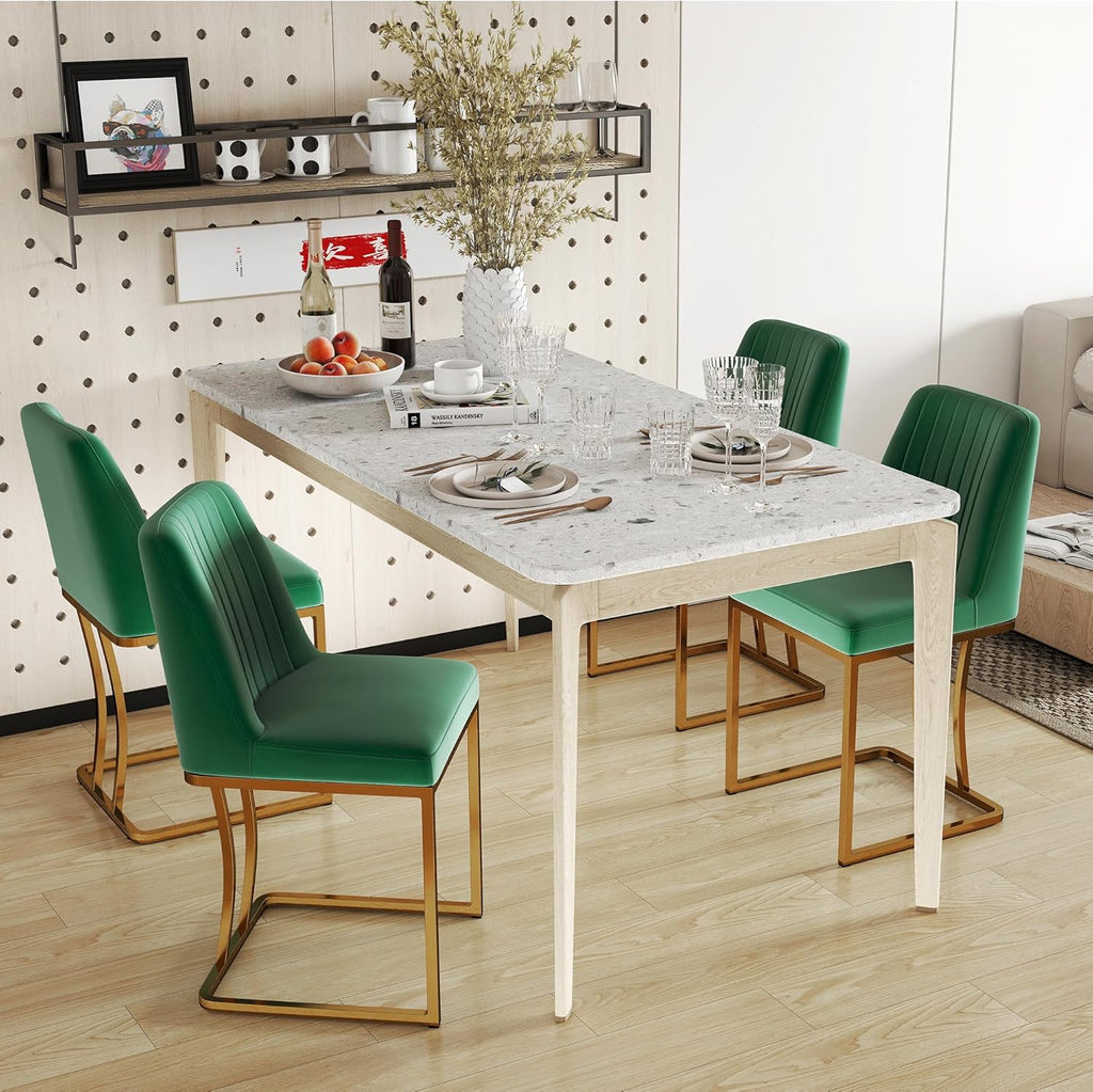 LSSBOUGHT Velvet Upholstered Dining Chairs Set of 4, Mid Century Modern Padded Chair with Gold Metal Frame for Restaurant,Dining Room,Kitchen (Green, 4PCS)