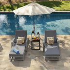 SoarFlash Wicker Chaise Lounge Set of 2, Outdoor Patio Lounge Chair with Adjustable Backrest, Side Shelf and Cushions for Poolside, Garden, Yard, Grey