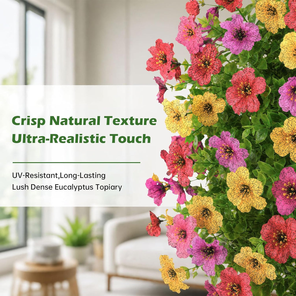 2Pcs 22" Artificial Topiary Ball Flowers for Outdoors Planters, Spring Summer Decoration, UV Resistant Faux Floral Greenery, Fake Shrubs Bushes for Indoor Outdoor Garden Yard Porch Patio Home Decor