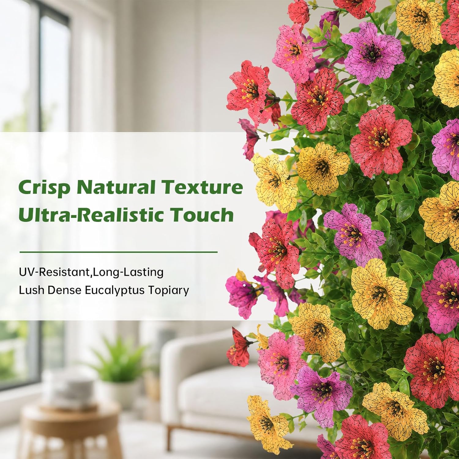2Pcs 22" Artificial Topiary Ball Flowers for Outdoors Planters, Spring Summer Decoration, UV Resistant Faux Floral Greenery, Fake Shrubs Bushes for Indoor Outdoor Garden Yard Porch Patio Home Decor