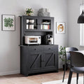 Garvee Farmhouse Kitchen Pantry Cabinet with Microwave Stand, Rustic Buffer Sideboard with Sliding Barn Door, Freestanding Storage Cupboard with Adjustable Shelves for Dining Room