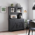 Garvee Farmhouse Kitchen Pantry Cabinet with Microwave Stand, Rustic Buffer Sideboard with Sliding Barn Door, Freestanding Storage Cupboard with Adjustable Shelves for Dining Room