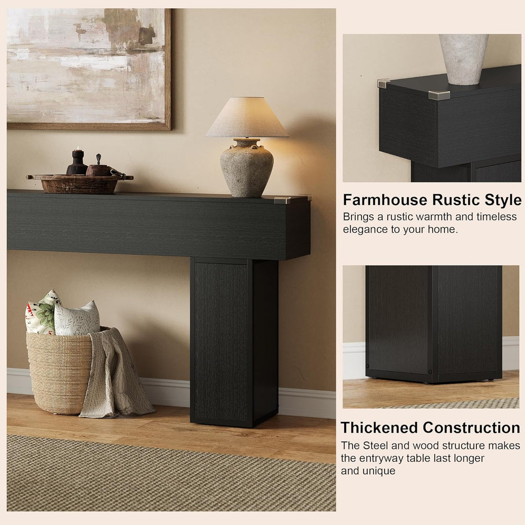 UNIQUITE 70.9-Inch Extra Long Console Table, Farmhouse Wood Sofa Table Behind Couch Tables, Entryway Table Accent Table for Living Room, Entrance, Hallway, Foyer, Black