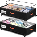 Under Bed Storage with Wheels 2-Pack, Under Bed Storage Containers 66L Clear Lids, Rolling Storage Drawers for Clothes Shoes Blankets, Underbed Organizer Bins(30" L x 16.2" W x 7.5" H)