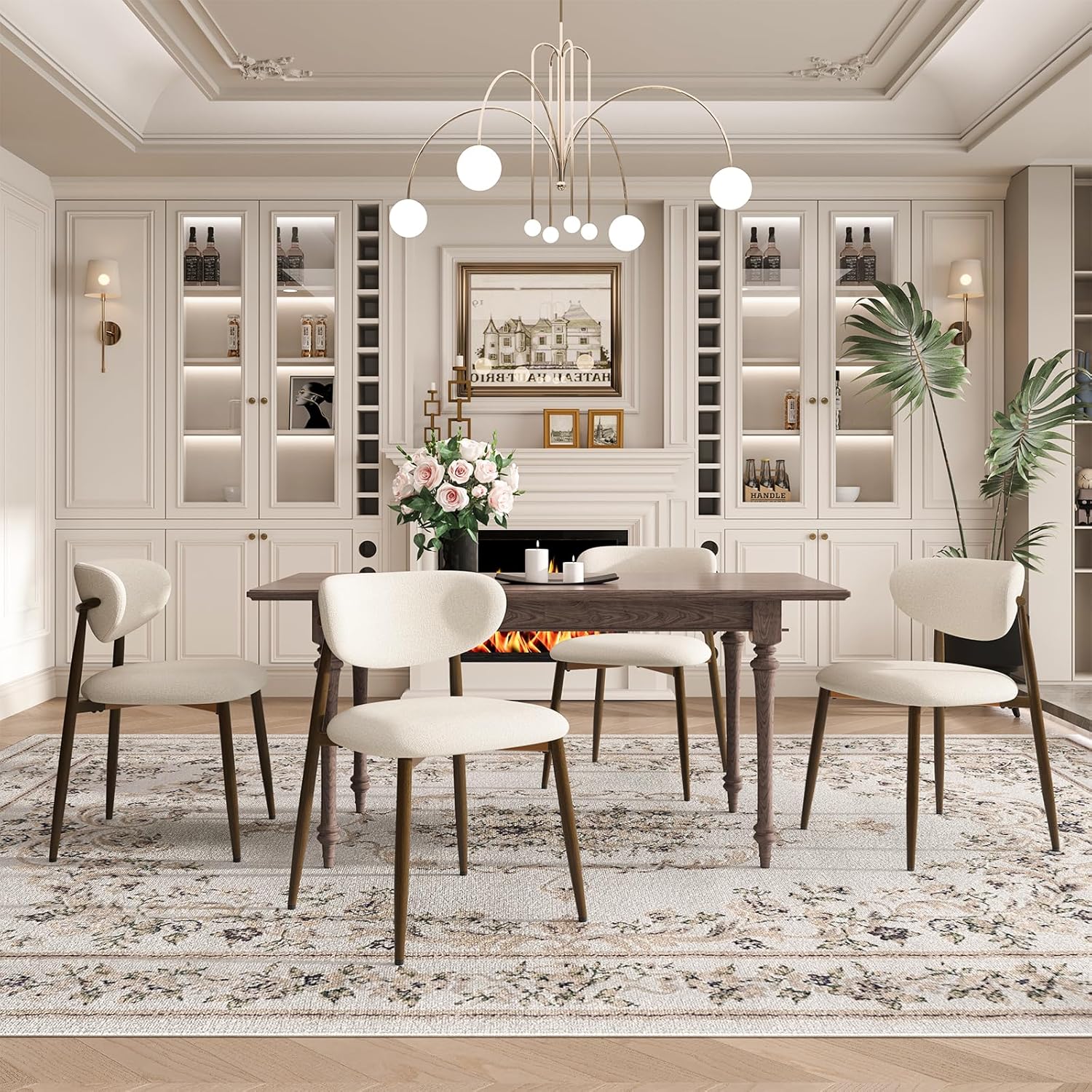 MALOL Dining Chairs Set of 4, Curved Back Kitchen Room Chairs with Metal Legs and Anti Slip Pads, Upholstered Dining Chair for Home and Restaurant, Beige