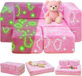 Lamerge Toddler Couch Glow in The Dark Toddler Fold Out Couch for playroom, Convertible Baby Fold Out Play Foam and Floor Cushion for Bedroom (Pink+Clouds)