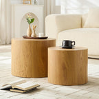 WILLIAMSPACE Nesting Coffee Table Set of 2, Round Wooden Coffee Tables Modern Circle Table for Small Space Living Room Bedroom Accent End Side Table (Wooden Color-Round)