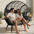 Double Egg Chair with Cup Holder Outdoor Indoor,2 Person Oversized Wicker Lounge Chair with 8” Thicken Cushions & Rain Cover 700lbs for Patio Balcony Porch Living Room