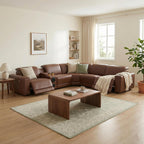 Power Recliner Sectional Sofa, L-Shaped Living Room Furniture Set, Reclining Sectional Couch with Storage Console/Cup Holder for Living Room/House/Apt (Brown, 5 Seater)