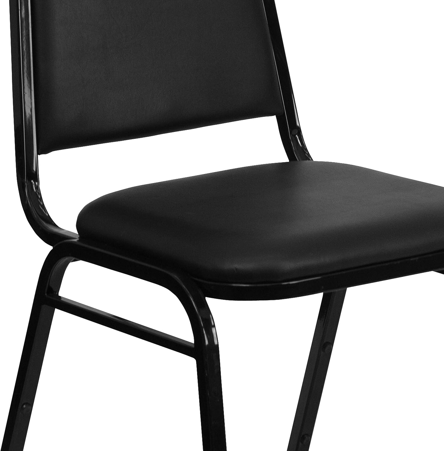 EMMA + OLIVER Trapezoidal Back Vinyl Stackable Banquet Chair, Multipurpose Stacking Chair with Padded Seat and Back, Black