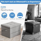 Dayacoco Storage Ottoman Foot Rest Stool, Foldable Foot Rest Stool with Thicker Foam Padded Seat, 43L Small Ottoman with Storage, Holds Up to 350lbs, 17x13x13in,Drak Gray