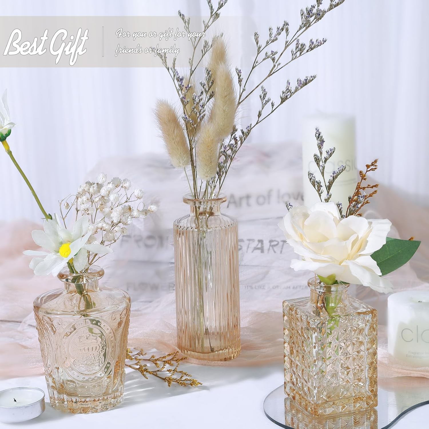 TBWIND Glass Bud Vase Set of 24, Small Amber Flower Vases for Centerpieces in Bulk, Mini Vintage Vase for Wedding Decor, and Home Table Décor
