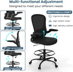 Drafting Chair, Tall Office Chair with Flip-up Armrests Executive Ergonomic Computer Standing Desk Chair, Office Drafting Chair with Lumbar Support and Adjustable Footrest Ring