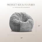 ZurNesfure Bean Bag Chair for Adults, 3FT Giant Bean Bag with Filler & Machine Washable Cover, Fluffy Bean Bag Chairs Oversized Beanbag Lounge Chair for Living Room, Bedroom Dorm (Grey, Medium)