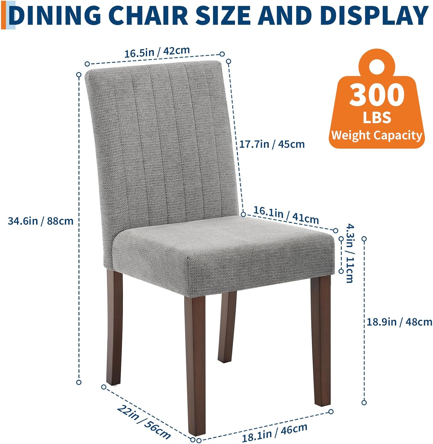 Dining Chairs Set of 4, Upholstered Modern Fabric Kitchen Side Chairs with Sturdy Wood Legs, Parsons Design, Comfortable Soft Linen for Dining Room, Restaurant, Cafe, Gray-Vertical Stripes