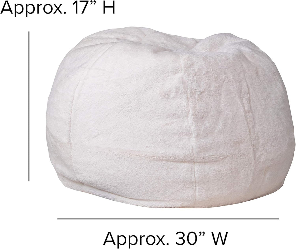 EMMA + OLIVER Small White Furry Bean Bag Chair for Kids and Teens