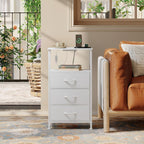 Somdot Nightstand with Charging Station, Smart LED Light, 3 Fabric Drawers | Tall Storage Organizer, Bedside Table, Bedroom, Kids Room, Dorm, Closet, Laundry, Entryway, White