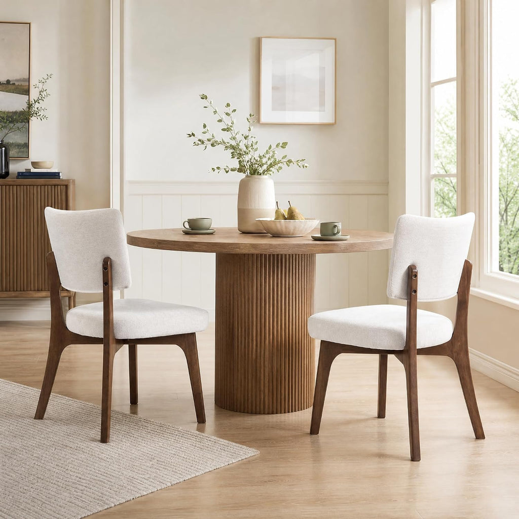 YOUNIKE Wooden Dining Chairs Set of 2, Chenille Fabric Upholstered Dining Room Chairs Kitchen Side Chairs, Farmhouse Dinner Chairs with Solid Wood Legs for Kitchen Dining Vanity, Beige