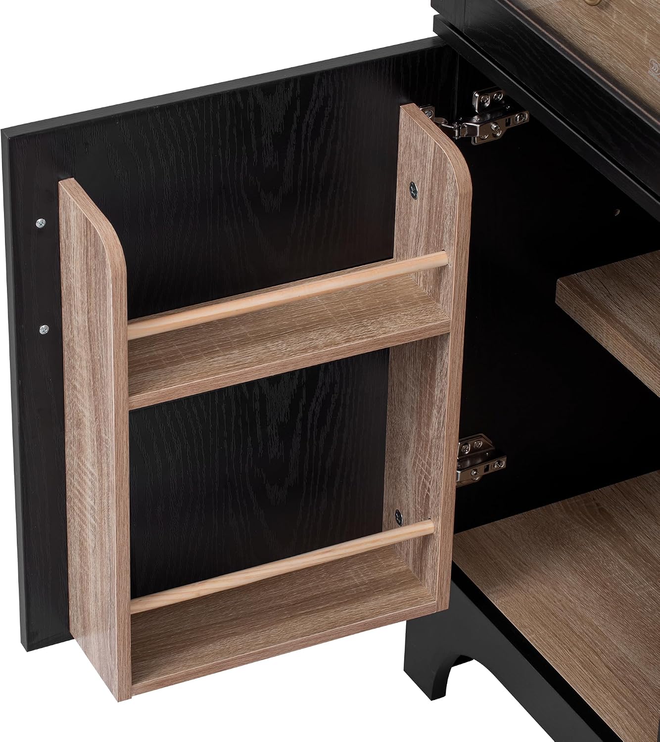 Modern 71" Tall Arched Kitchen Pantry with Door Shelves,Storage Cabinets with Open & Adjustable Shelves,Hidden Drawer & Glass Door,for Kitchens Dining Room (Black#Glass)