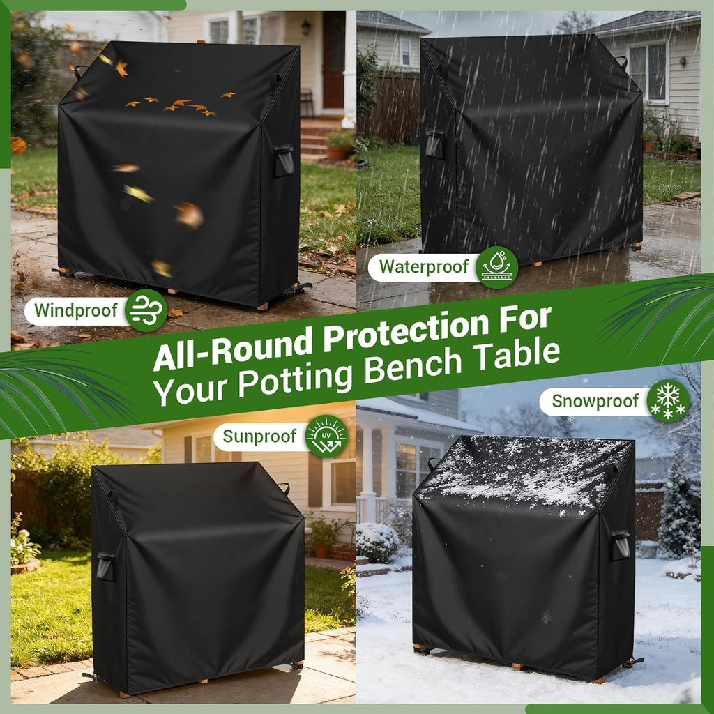 Kasla Potting Bench Cover, Waterproof Cover for Potting Table for Outdoors, Weatherproof Gardening Table for for Outsid Patio Garden Backyard - 47" L×19" W×34/48" H