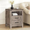 EazeHome Farmhouse End Table, 18” Wooden Side Sofa Table with 2 Drawers and Open Storage Compartment, Retro Accent Bedside Table for Small Spaces, Living Room, Bedroom, Antique Gray