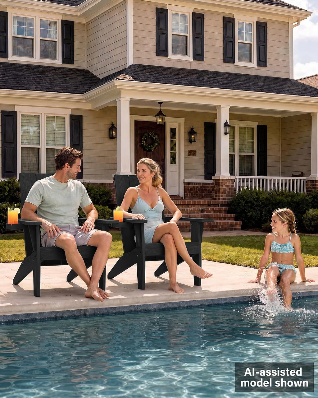 MXIMU Adirondack Chairs Set of 4 Outdoor: 450lb Capacity&33in Tall Backrest Oversized Modern Adirondack Chairs - Comfortable All-Weather Fire Pit Chair - Easy Assembly True Wood Grain Lawn Chair