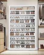 Hzuaneri Shoe Storage Cabinet, 10 Tiers Freestanding Shoe Cabinets, Wooden Shoes Rack with Cubby, 46-50 Pairs, Farmhouse Tall Shoes Cubby Organizer for Entryway, Living Room, White SR59803X
