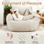 Giant Bean Bag Chair with Ottoman, Oversized Plush Comfy Bean Bag Sofa for Adults and Kids, Memory Foam Mini Couch Single Lounges for Living Room, Bedroom & Game Room(Beige)