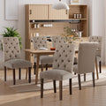 Dining Chairs Set of 6, Button Tufted Parsons Upholstered Chairs with Solid Wood Legs, Mordern Fabric Kitchen Chairs for Dining Room，Taupe