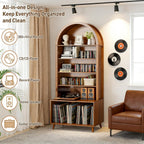 Large Record Player Stand with Vinyl Storage,6-Tier Arched Record Player Table Holds Up 350+ Albums, Turntable Stand with CD/DVD Rack,Vinyl Record Storage for Living Room (Walnut, 31.49''W)