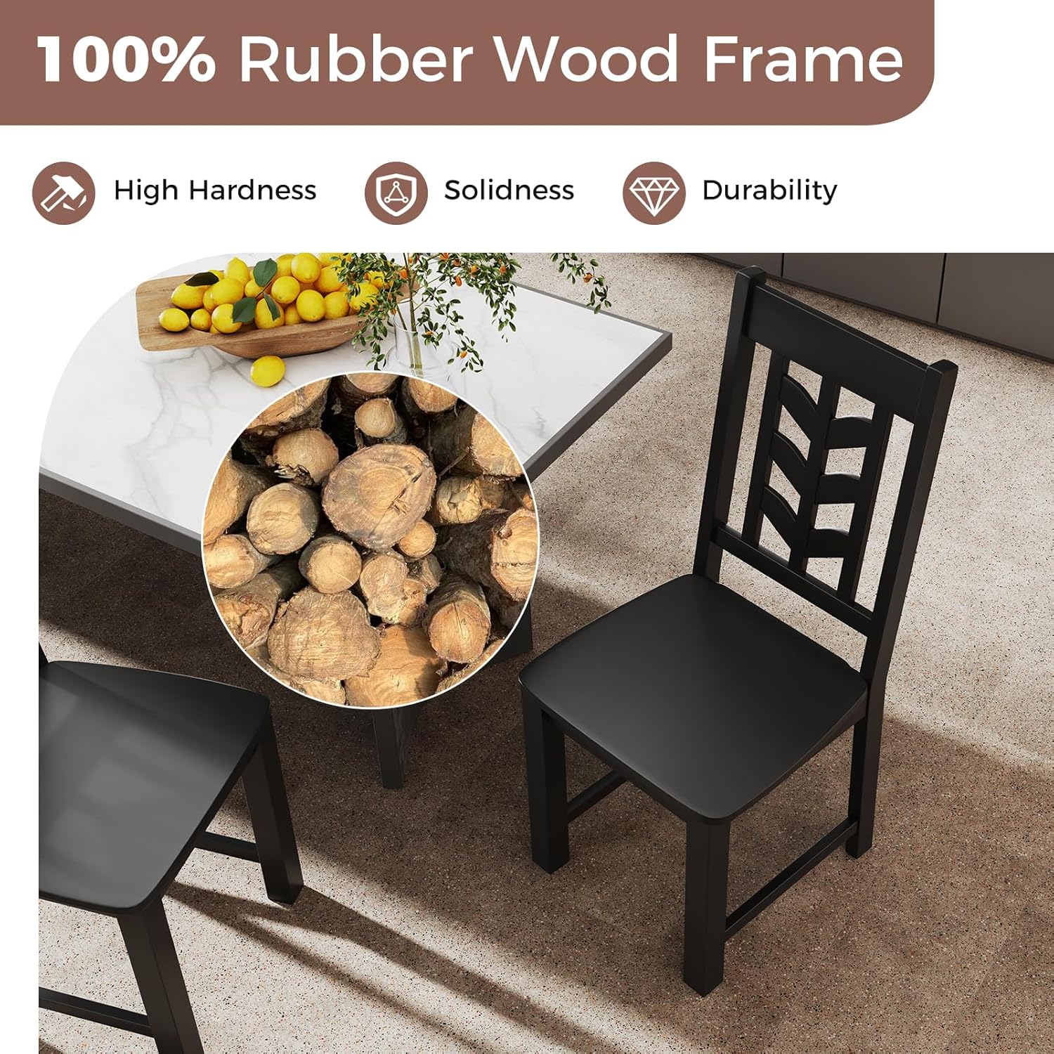 Giantex Wooden Dining Chairs Set of 2, Kitchen Chairs w/Rubber Wood Frame & Leaf-Shaped High Back, Max Load 400 LBS, Farmhouse Armless Dinette Side Chairs for Living Dining Room Restaurant, Black