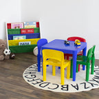 Humble Crew Kids Plastic Table and Chair Set, Toddler Activity Table with 4 Chairs, Lightweight Easy-Clean Kids Desk for Play, Snacks-Crafts, Indoor Outdoor Playroom Furniture, Blue/Primary