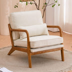 Bonnlo Fine Beige Accent Chairs Set of 2, Upholstered Mid Century Modern Lounge Fabric Chairs Reading Chairs Side Sitting Chair Solid Wood Farmhouse Armchairs for Living Room, Bedroom, Guest Room