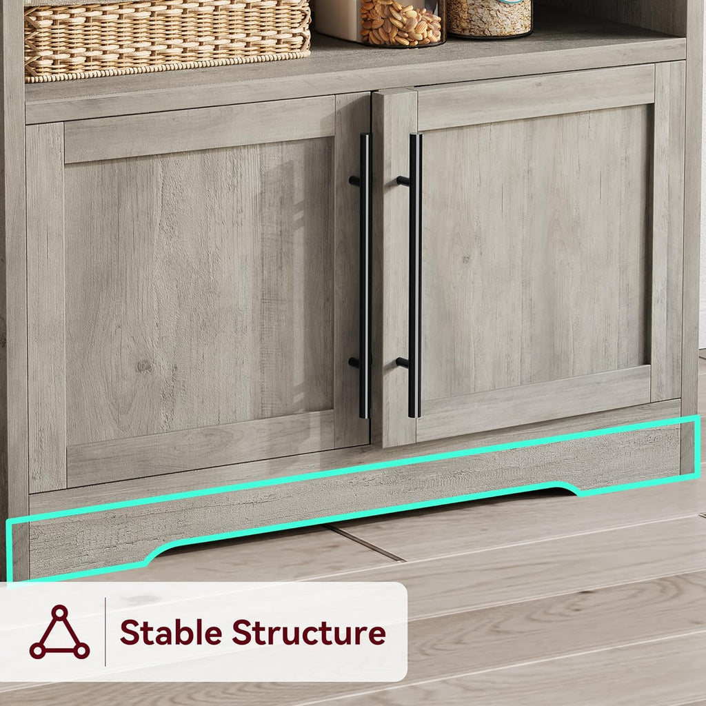 Takywep Kitchen Bakers Rack with Power Outlet, Microwave Oven Stand with Operation Table, Tall Versatile Storage Shelf with Cabinet, Coffee Bar Cabinet for Dining Room, Kitchen, Gray