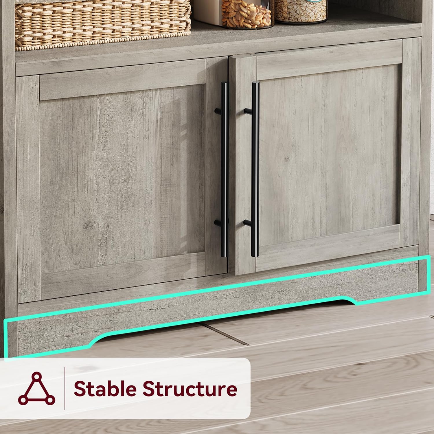 Takywep Kitchen Bakers Rack with Power Outlet, Microwave Oven Stand with Operation Table, Tall Versatile Storage Shelf with Cabinet, Coffee Bar Cabinet for Dining Room, Kitchen, Gray