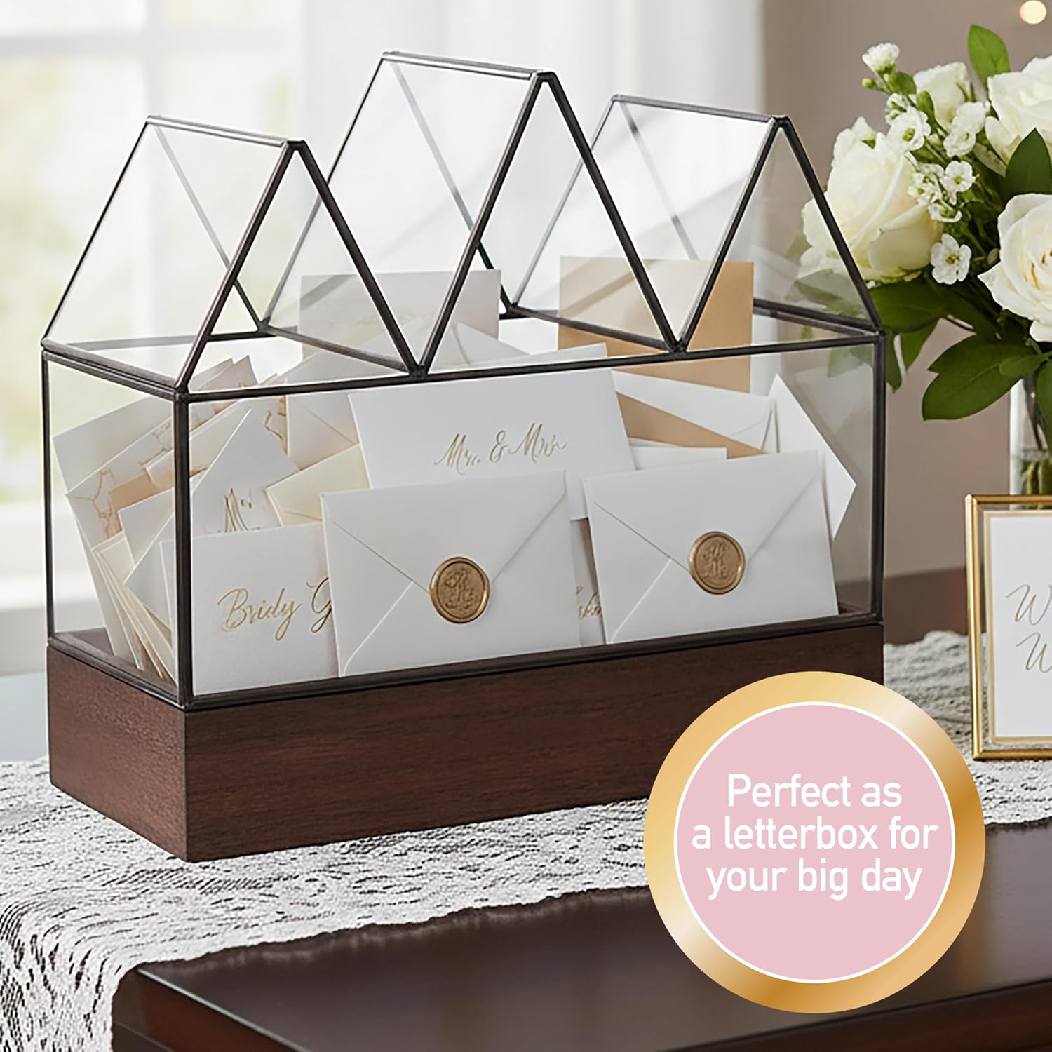 D'Eco Glass Castle Centerpiece (10x9x5)- Tabletop Planter Terrarium- Spring Easter Home Decor & Wedding Letterbox - Fill w Succulents, Moss, Colorful Eggs, Bunny Rabbits, Grass- Gift for Plant Lovers