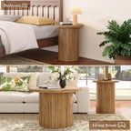 LUXOAK Nesting Coffee Table Set of 2, Mid Century Modern Round Coffee Table, Wood Slat Side Table Set for Living Room, Office, Balcony (Natural Oak)