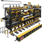 Power Tool Organizer Wall Mount | 8-Outlet TR Charging Station | Garage Storage Rack with Cordless Drill Holder | Heavy Duty Metal Shelf for Workshop Organization