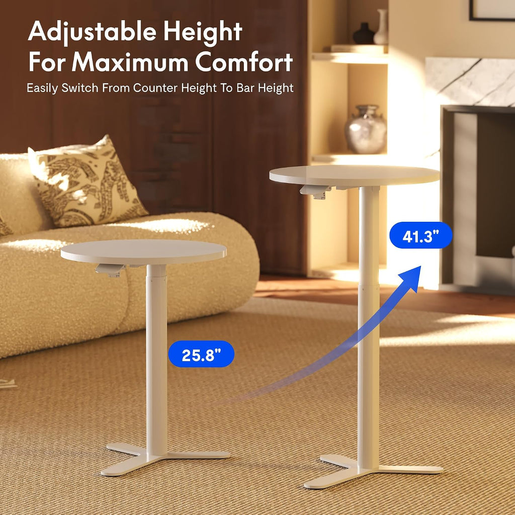 FLEXISPOT Gas Spring Adjustable Bar Table with One-Touch Lift, Flexible Height 25.8"–41.3", 19.7" Round High-Top Pub Table for Balcony, Kitchen, Apartment & Small Spaces (White)