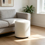 YDcosyfy Modern Round Ottoman, Teddy Fleece Vanity Stool Footrest, Upholstered Stool for Makeup, Bedroom, Living Room, White