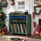 Joaxswe Large Record Player Table with Charger Station & LED Lights, Vinyl Record Storage Player Table up to 230 Albums, Turntable Stand with Display Shelf for Music Room Bedroom Living Room (Green)