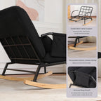 Oversized Reclining Rocking Chair with Foot Rest, 110°–160° Adjustable Backrest, Upholstered Armchair with Side Pocket for Nursery and Living Room, Black