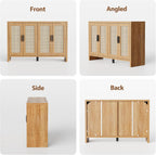 Mericonia Rattan Buffet Cabinet with Storage, Sideboard Cabinet with Doors and Adjustable Shelves, Farmhouse Coffee Bar Station Table, Modern Wood Cupboard for Kitchen, Livingroom and Dining Room