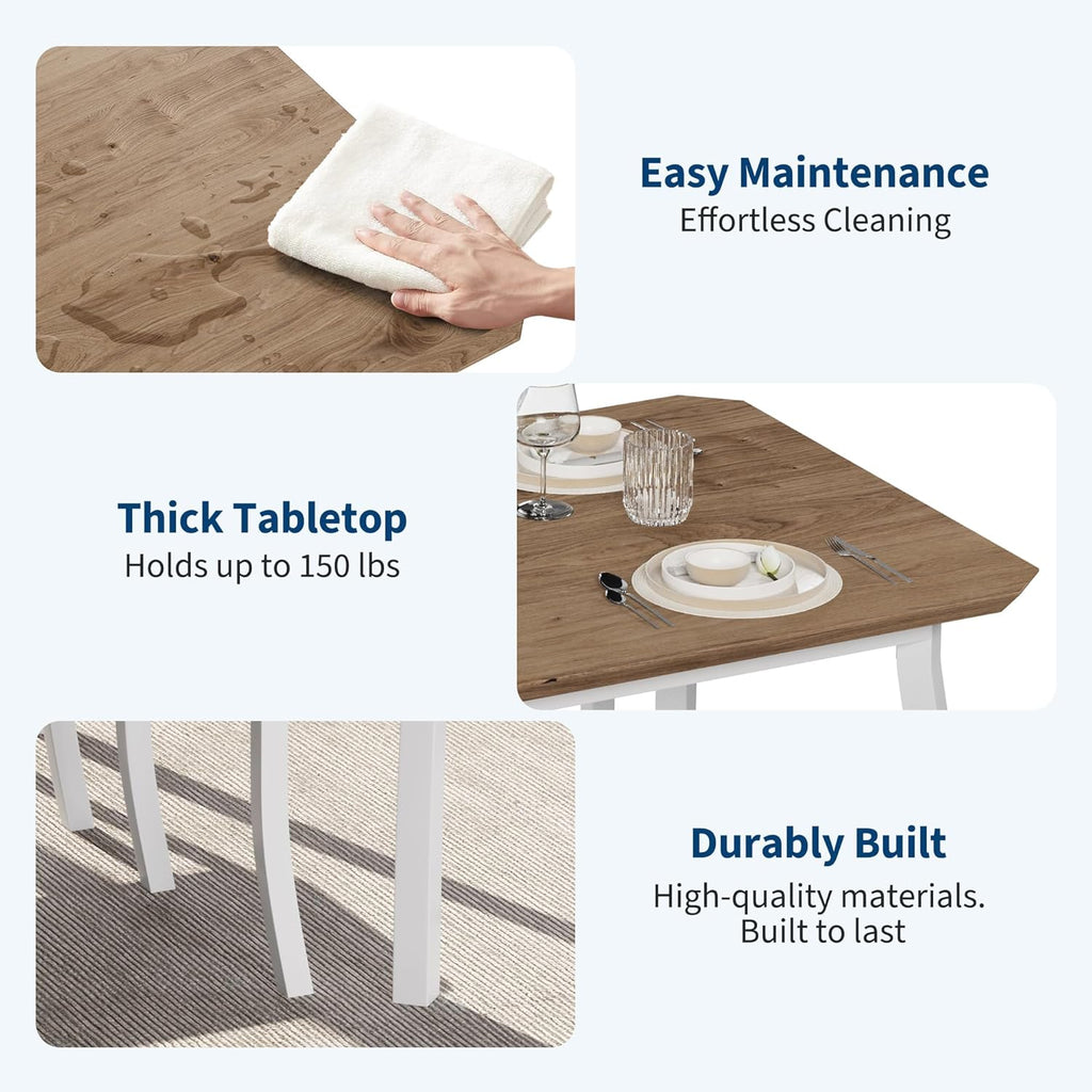 Garvee 3 Piece Dining Table Set for 2, Farmhouse Kitchen Table and Chair, Metal Frame Square Dining Room Table Set for Small Space, Apartment, Studio, White & Natural