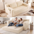 GRUSIGN 71" Boneless Loveseat Couch,Chenille Pullout Futon Couch,4 in 1 Folding 3 Seater Sofa Bed for Living Room,Boneless Cloud Couch with Storage Pocket & 2 Pillows,Beige