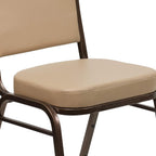 EMMA + OLIVER 4 Pack Crown Back Stacking Banquet Chair in Tan Vinyl - Copper Vein Frame