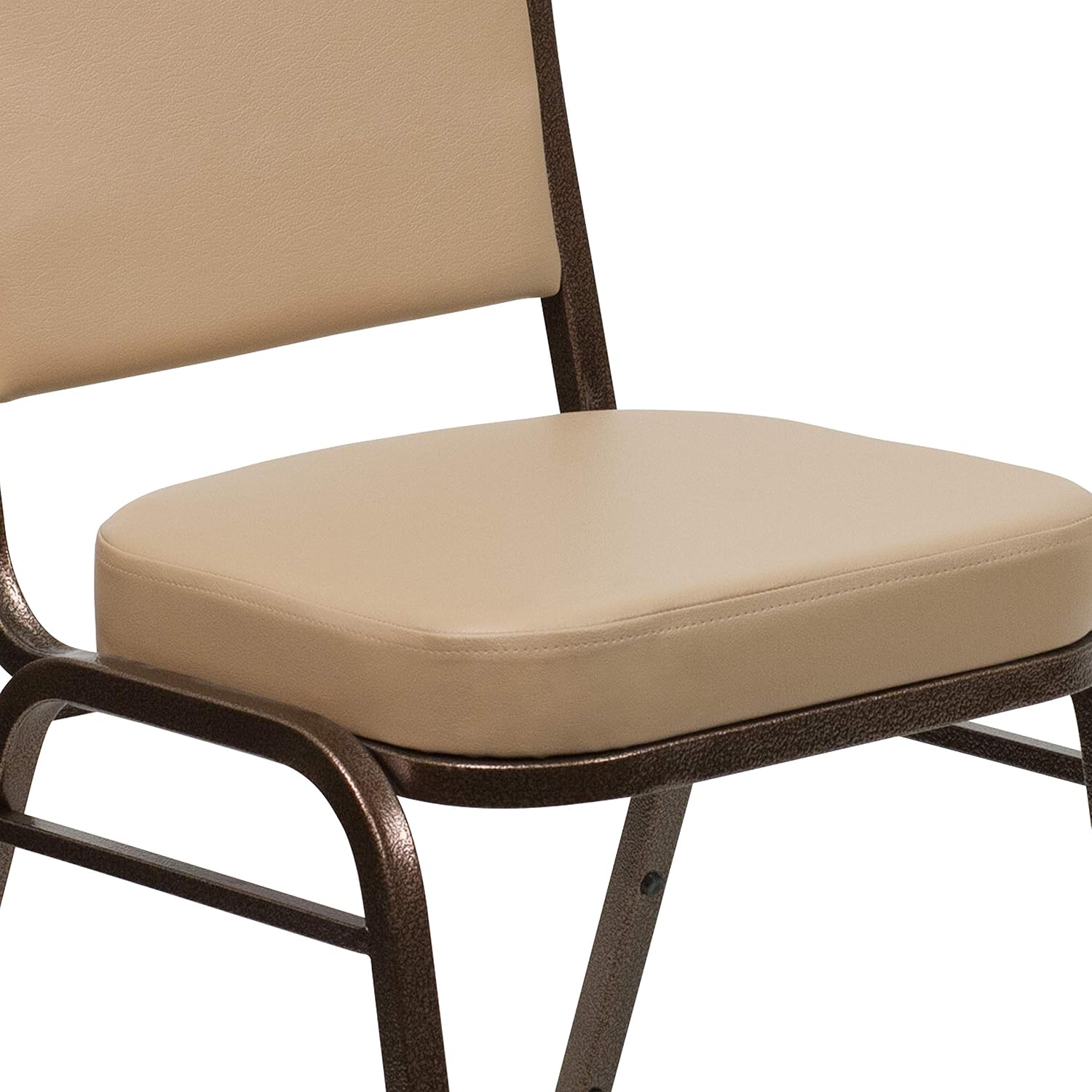 EMMA + OLIVER 4 Pack Crown Back Stacking Banquet Chair in Tan Vinyl - Copper Vein Frame