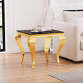 Square Glass End Table, 23" Modern Side Table with Black Tempered Glass Top and Gold Mirror-Finished Stainless Steel S-Shaped Legs, Modern Luxury End Table for Living Room or Bedroom